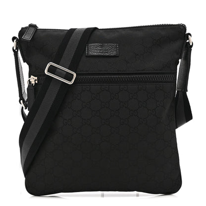 Nylon Monogram Small Flat Messenger Bag Black