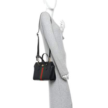 Textured Calfskin Web Small Ophidia Tote Bag Black