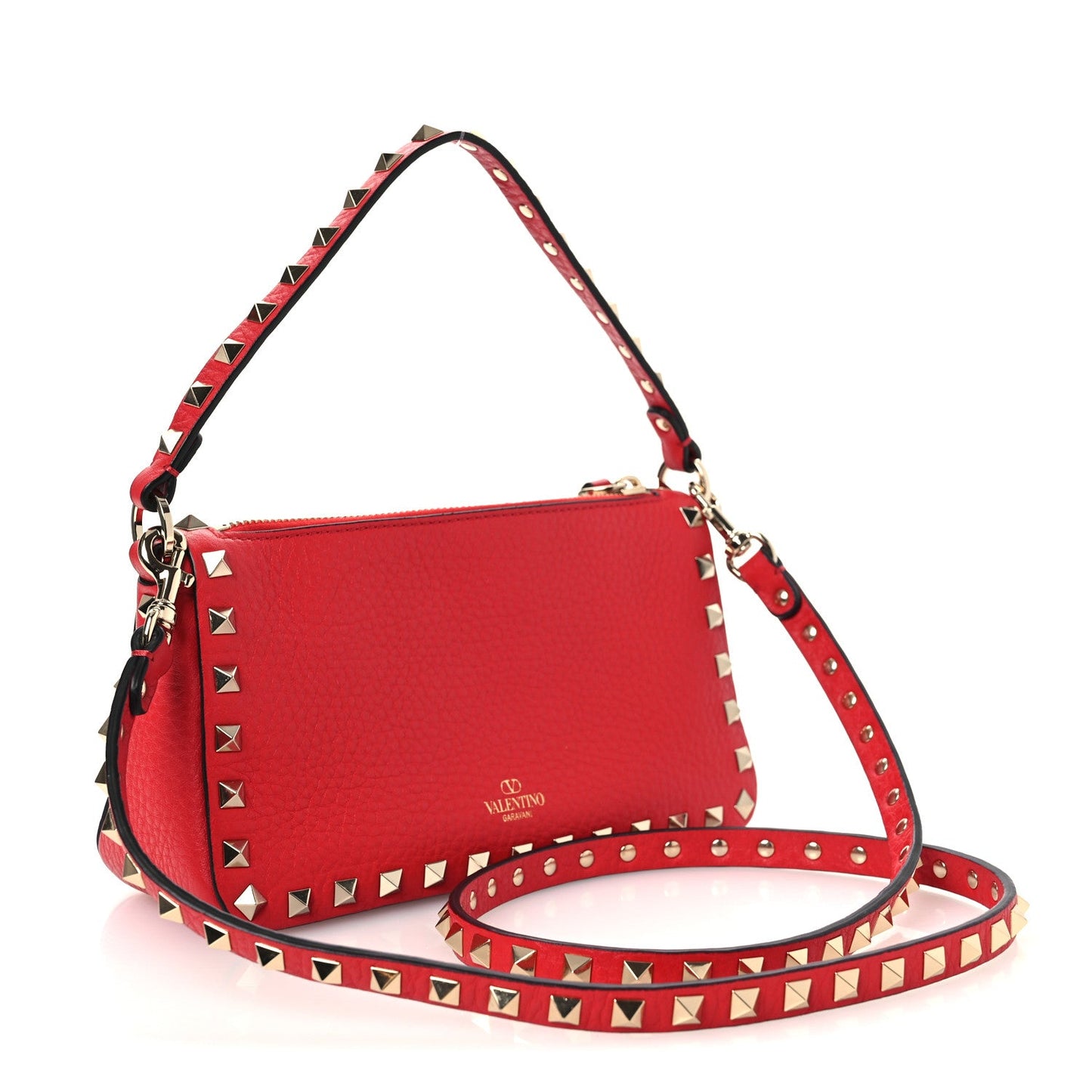 Grainy Calfskin Small Rockstud Crossbody Bag Rouge Pur