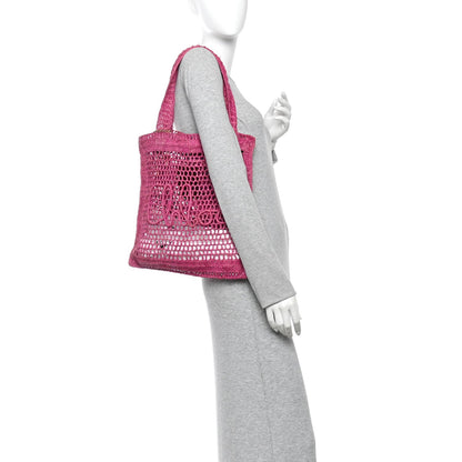 Raffia Summer Banana Tote Fuchsia Rose