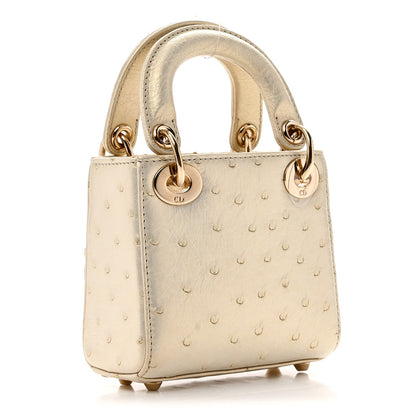 Iridescent Ostrich Micro Lady Dior Latte