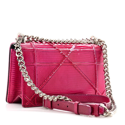 Metallic Lizard Small Diorama Flap Bag Fuchsia