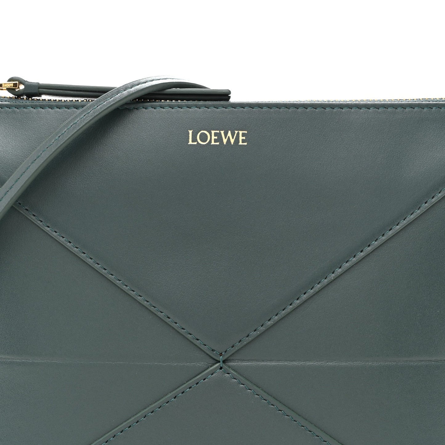 Shiny Calfskin Puzzle Fold Pouch Vetiver