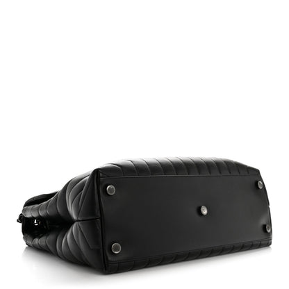 Calfskin Y Quilted Monogram Large Loulou Chain Satchel Black