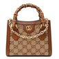 New Canvas Charisma Calfskin Crystal GG Monogram Mini Diana Tote Bag Camel Ebony