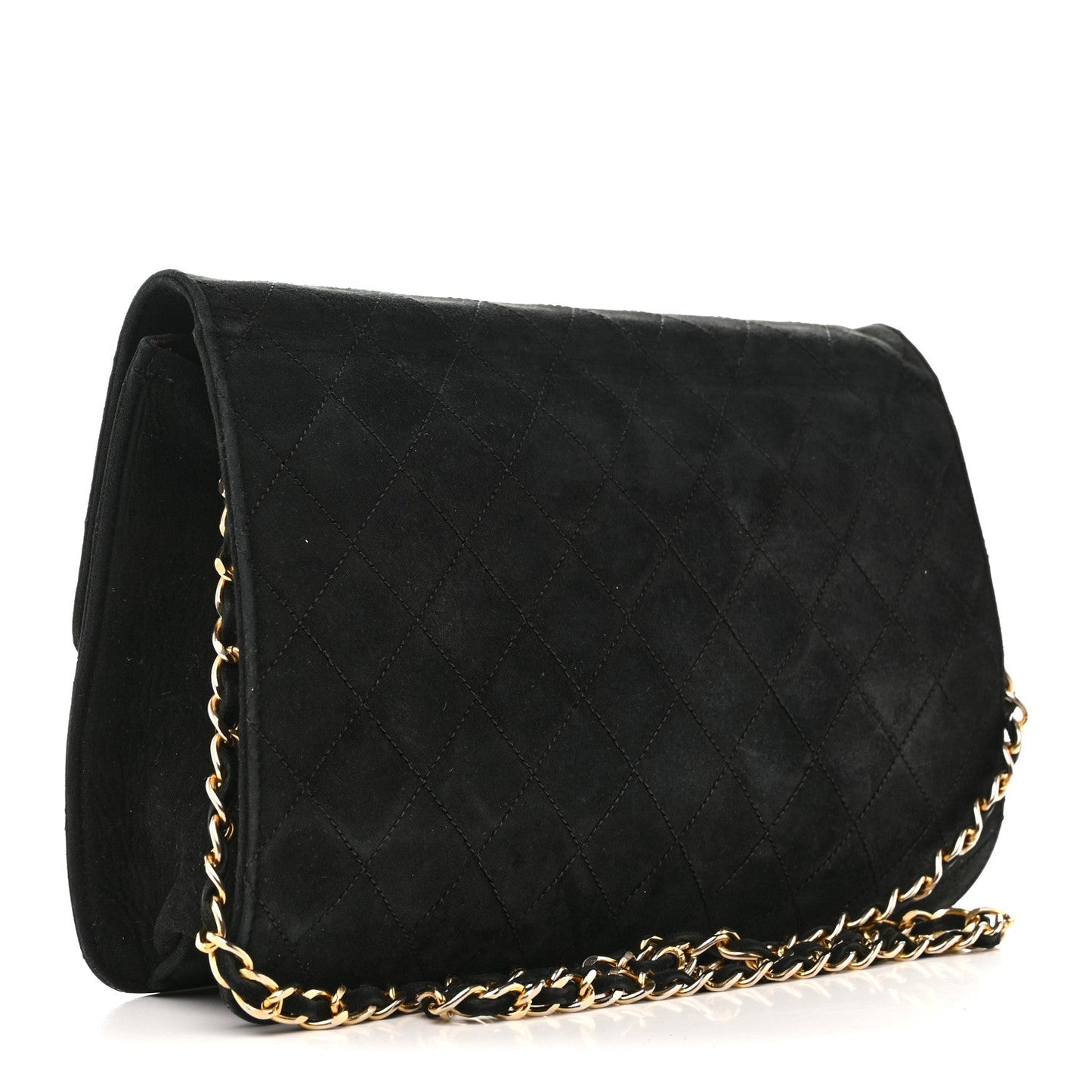 Suede Quilted Medium Single Flap Black