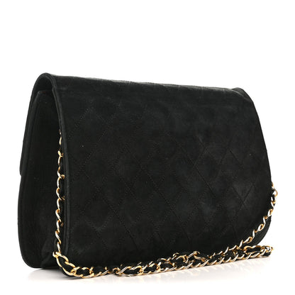 Suede Quilted Medium Single Flap Black
