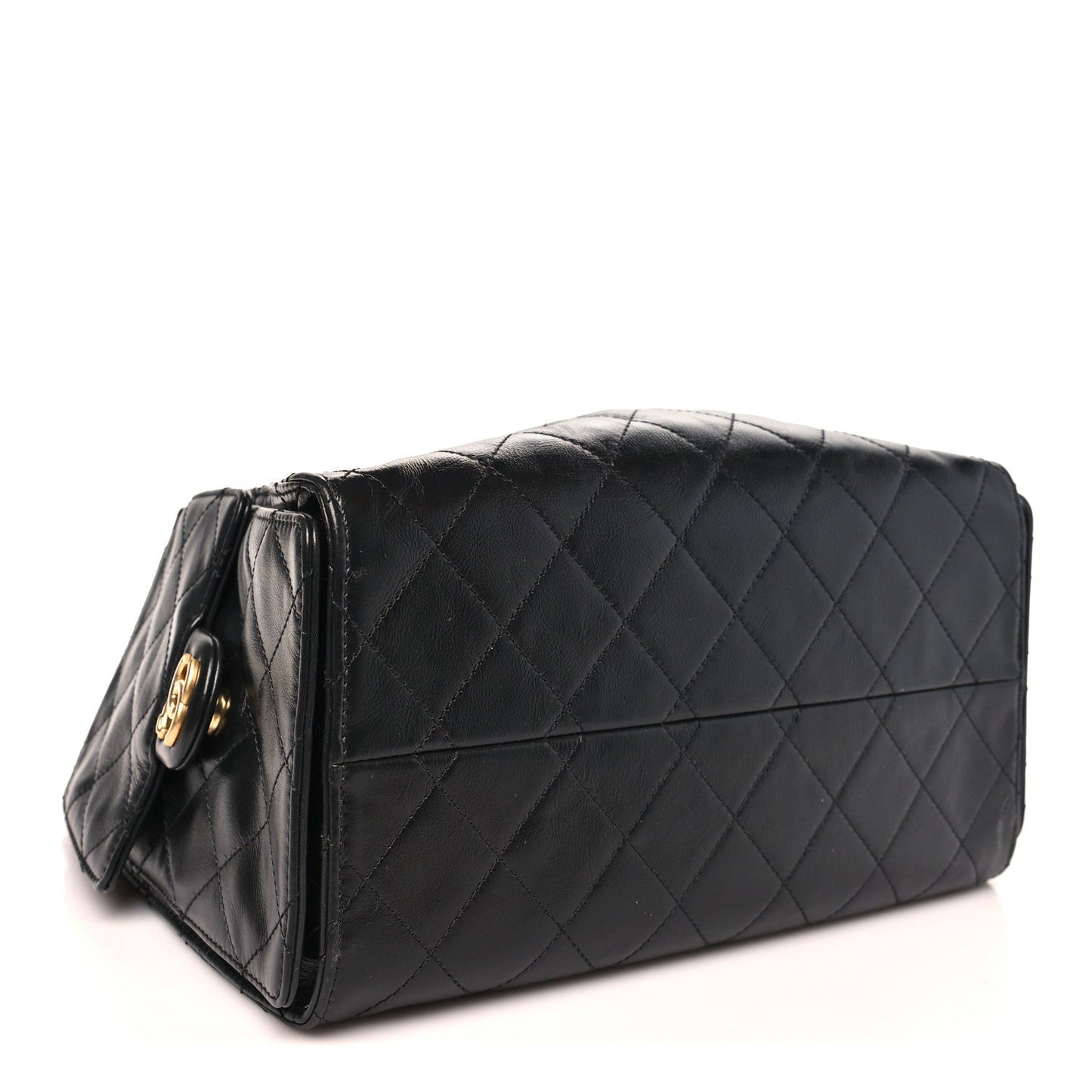 Shiny Crumpled Calfskin Quilted Small Chanel 25 Handbag Black