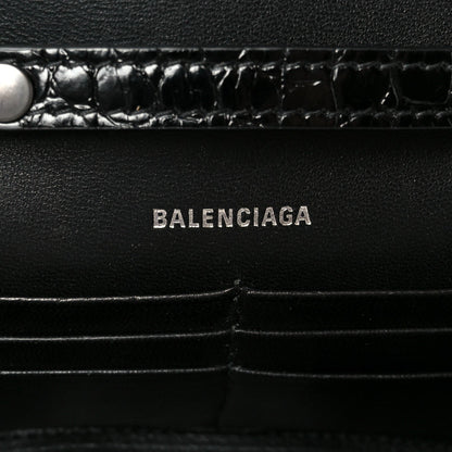 Shiny Calfskin Monochrome Crocodile Embossed Hourglass Chain Bag Black