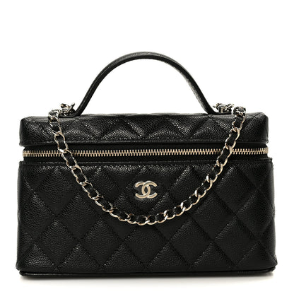 Caviar Quilted Top Handle Slim Vanity With Chain Black