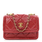 Shiny Lambskin Quilted Extra Mini Flap Red