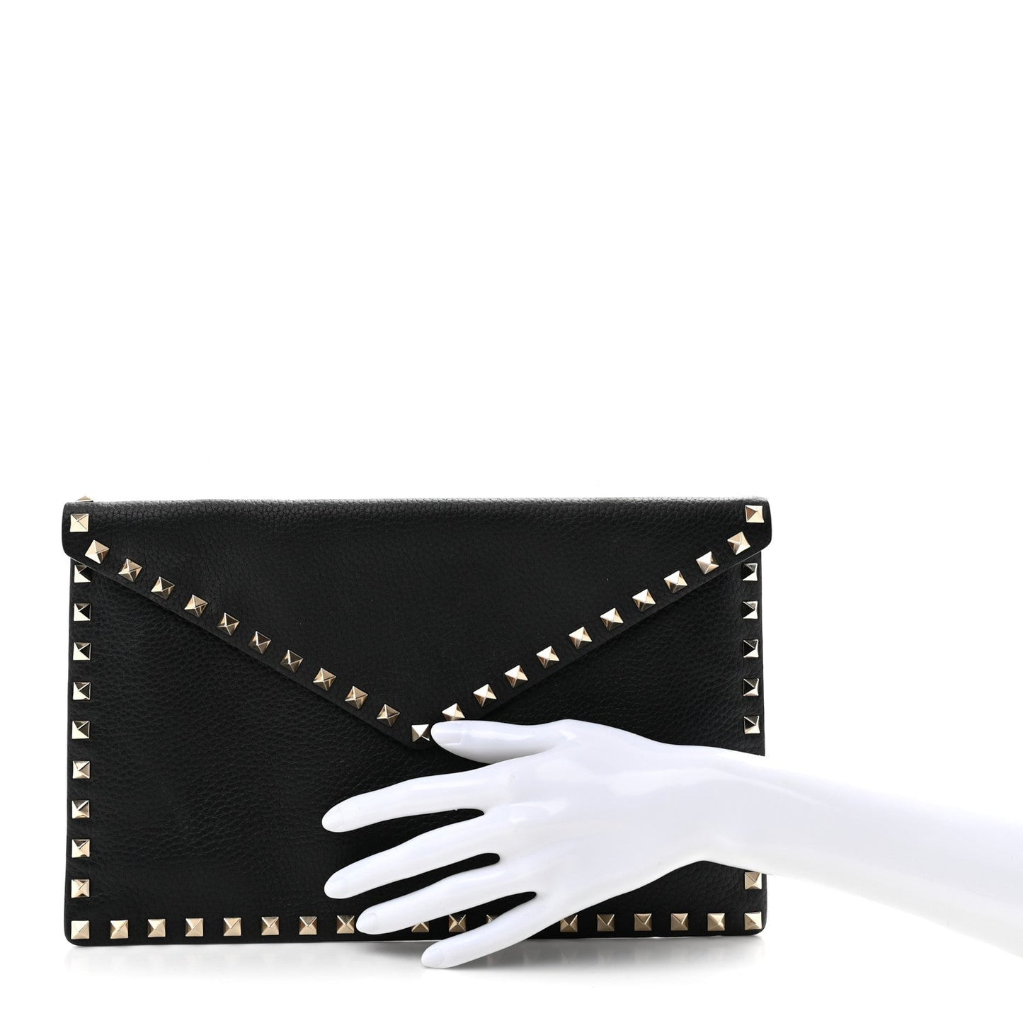 Pebbled Calfskin Large Rockstud Envelope Clutch Black