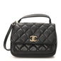 Calfskin Quilted Top Handle Flap Black