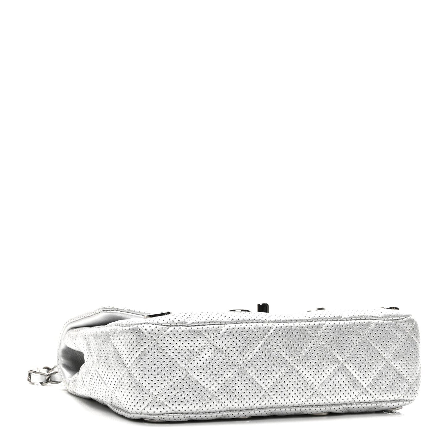 Perforated Metallic Lambskin Small CC Medals Flap Silver