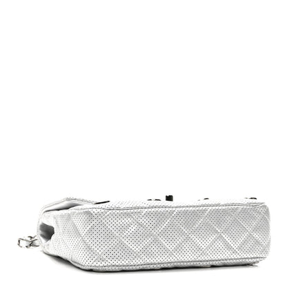 Perforated Metallic Lambskin Small CC Medals Flap Silver