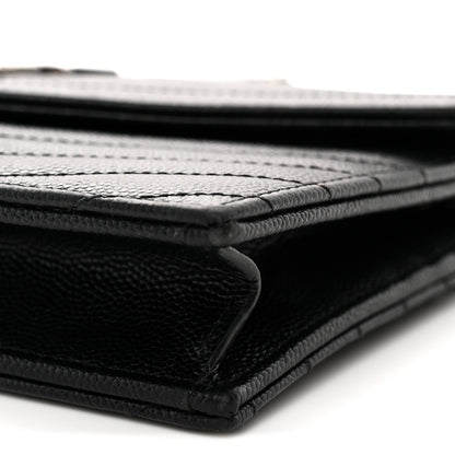Grain De Poudre Matelasse Chevron Monogram Envelope Chain Wallet Black
