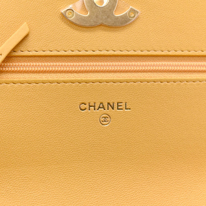 Lambskin Quilted Chanel 19 Wallet On Chain WOC Yellow