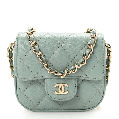 Caviar Quilted Mini Clutch With Chain Light Green