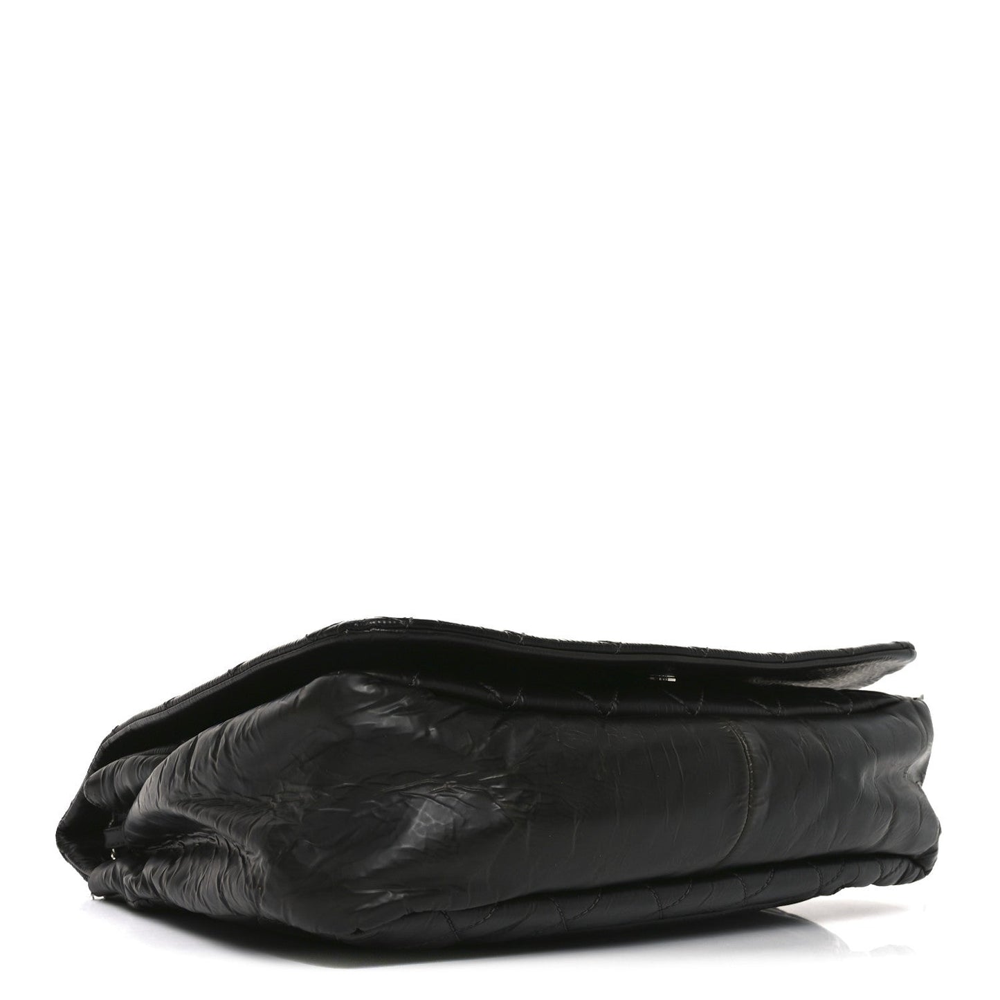 Glazed Calfskin Quilted CC XL Single Flap Black