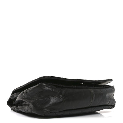 Glazed Calfskin Quilted CC XL Single Flap Black