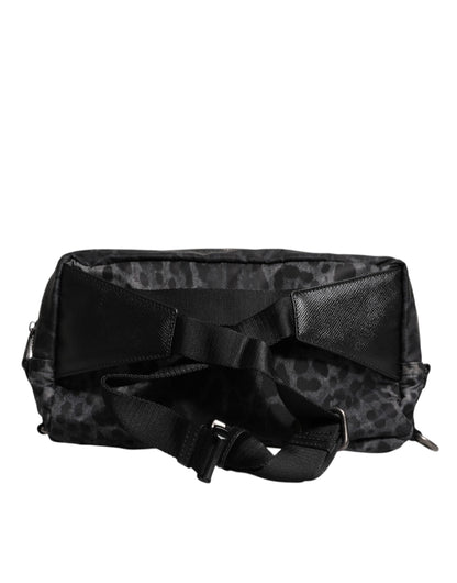 Dolce & Gabbana Black Gray Leopard DG Logo Belt Waist Fanny Pack Men's Bag