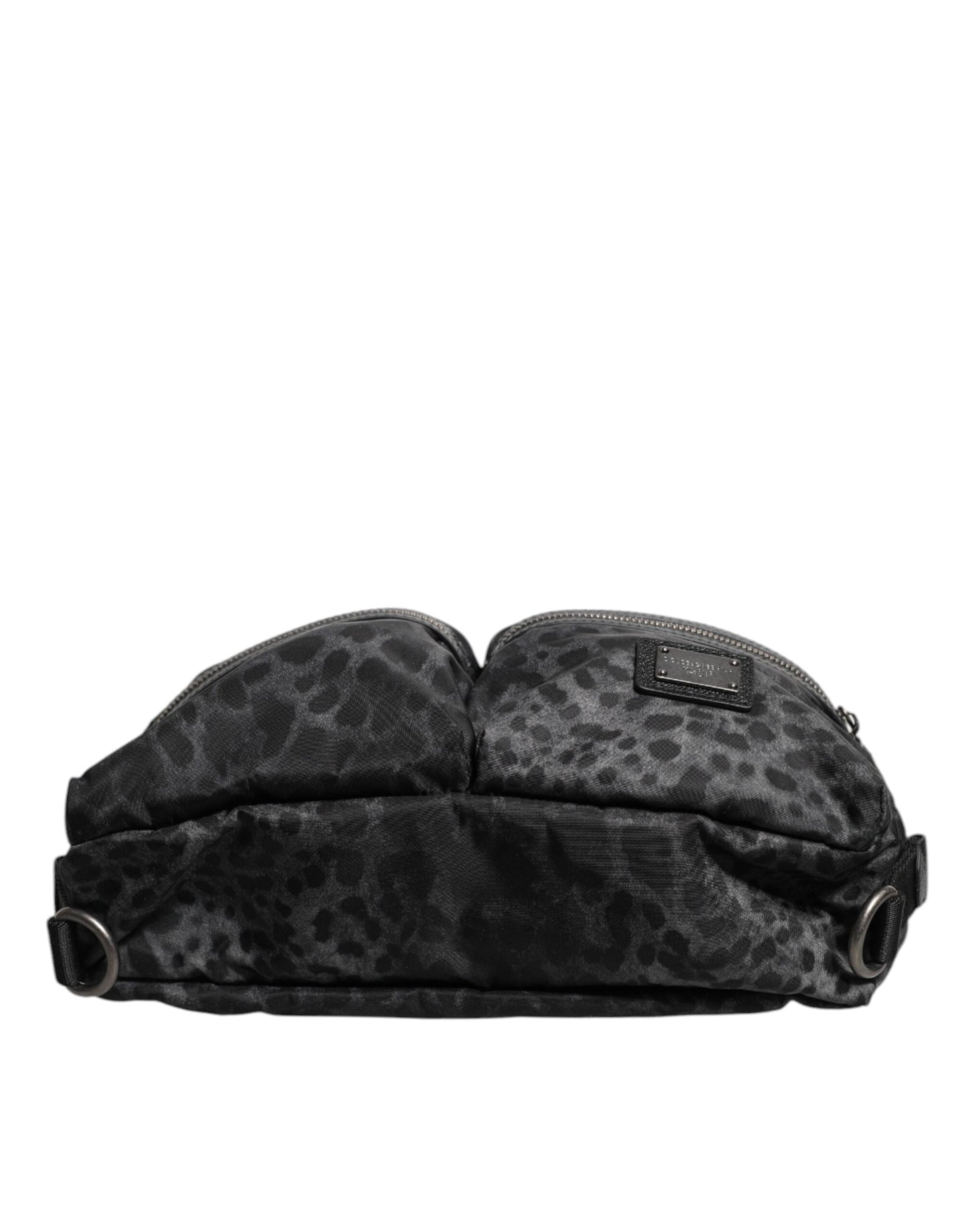 Dolce & Gabbana Black Gray Leopard DG Logo Belt Waist Fanny Pack Men's Bag