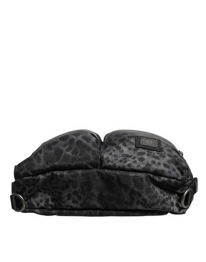 Dolce & Gabbana Black Gray Leopard DG Logo Belt Waist Fanny Pack Men's Bag