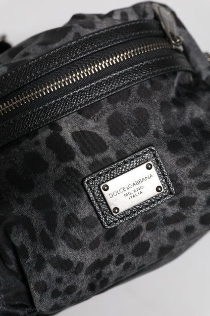 Dolce & Gabbana Black Gray Leopard DG Logo Belt Waist Fanny Pack Men's Bag