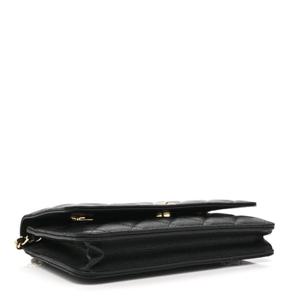 Caviar Quilted Crystal CC Wallet On Chain WOC Black