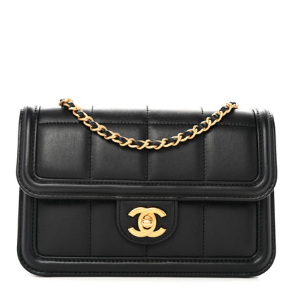 Lambskin Calfskin Mini Chocolate Bar Flap Bag Black