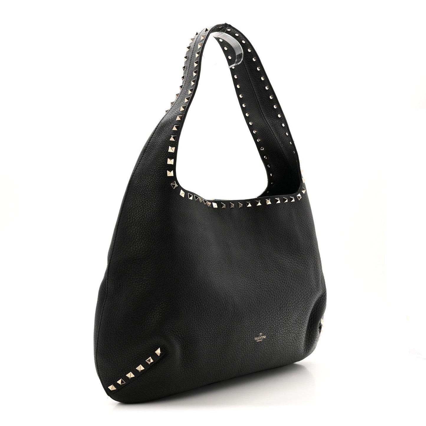 Grained Calfskin Large Rockstud Hobo Black