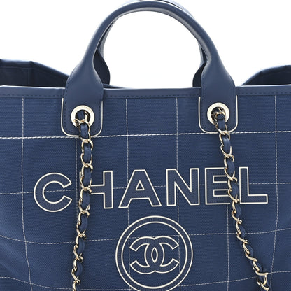 Cotton Medium Deauville Tote Blue White
