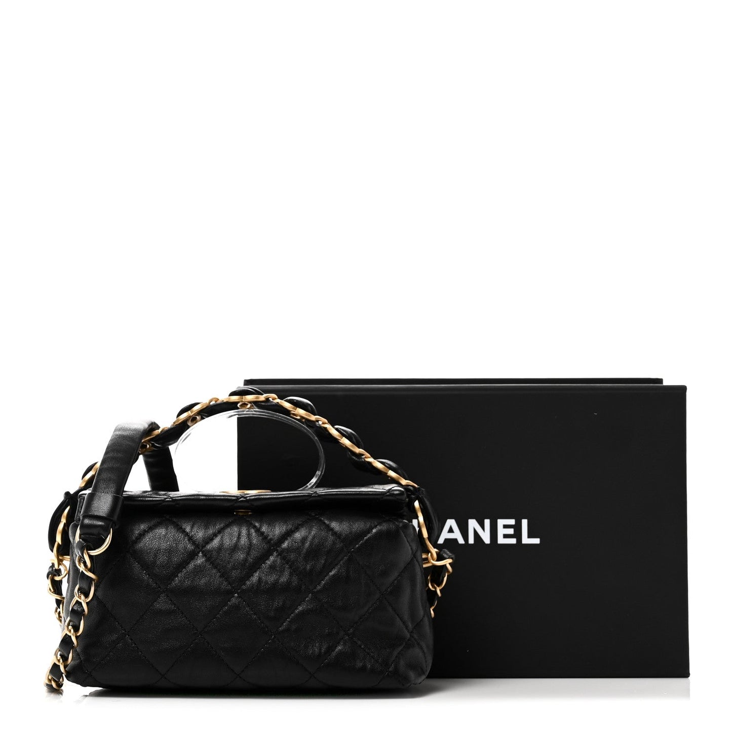 Crumpled Lambskin Quilted Small CC Links Shoulder Bag Black