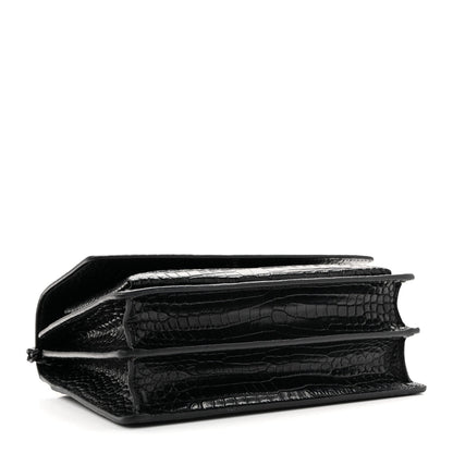 Calfskin Crocodile Embossed Medium Monochrome Monogram Sunset Black