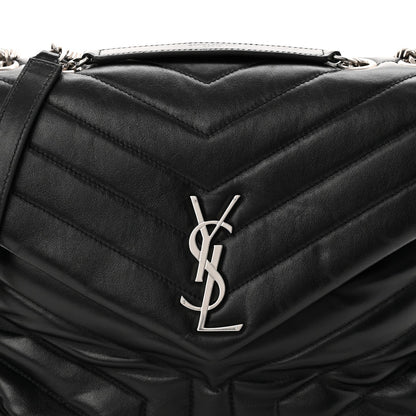Calfskin Y Quilted Monogram Medium Loulou Chain Satchel Black