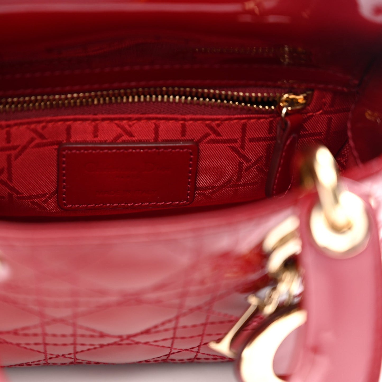 Patent Cannage Mini Lady Dior Red
