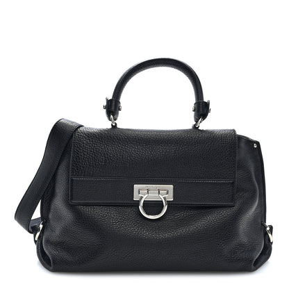 Grained Calfskin Medium Sofia Satchel Black