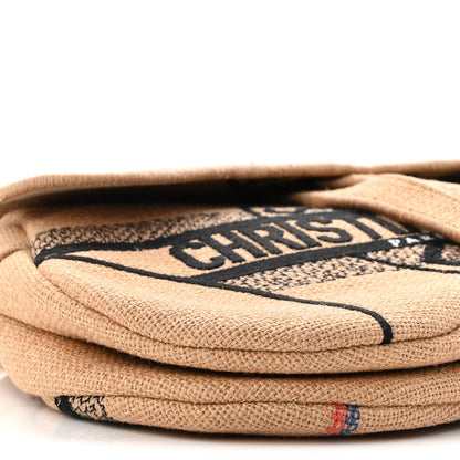 Canvas Jute Embroidered Saddle Bag Black Beige
