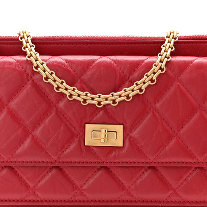 Aged Calfskin Quilted 2.55 Reissue Chain Wallet Red