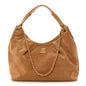 Suede Calfskin Lambskin Quilted Maxi Hobo Light Brown