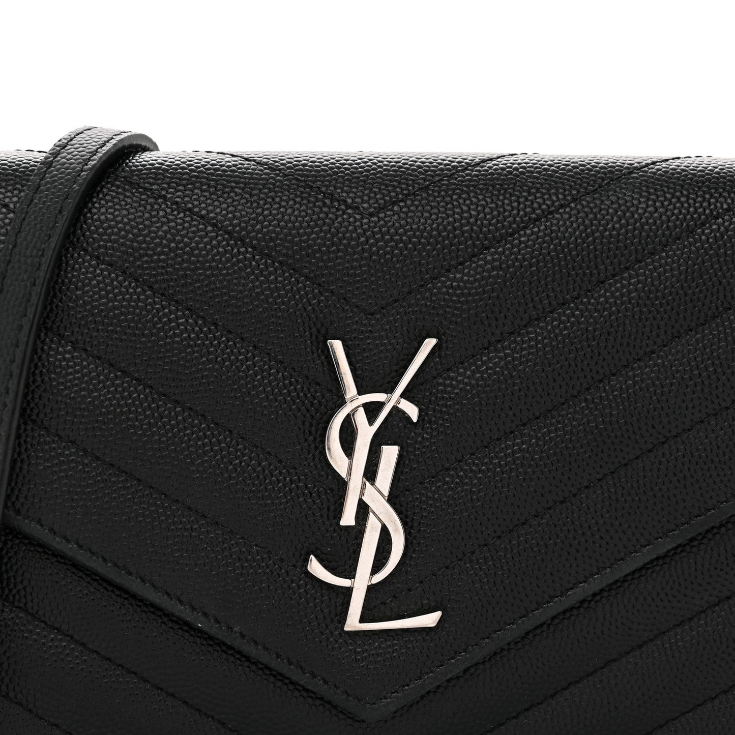 Grain De Poudre Matelasse Chevron Monogram Envelope Chain Wallet Black