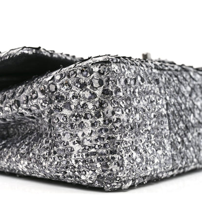 Metallic Snakeskin Medium Double Flap Black Silver