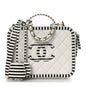 Caviar Quilted Striped Medium CC Filigree Vanity Case White Black