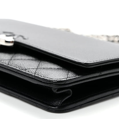 Grained Calfskin Quilted CC Box Wallet On Chain WOC Black