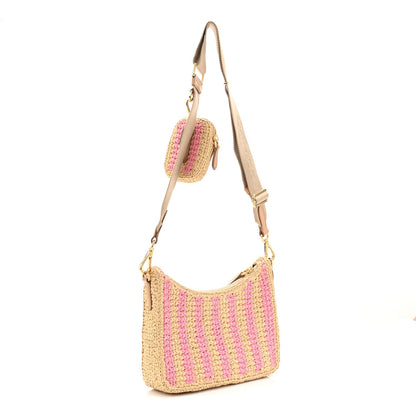 Yarn Raffia Effect Crochet Striped Re-Edition 2005 Shoulder Bag Naturale Petalo