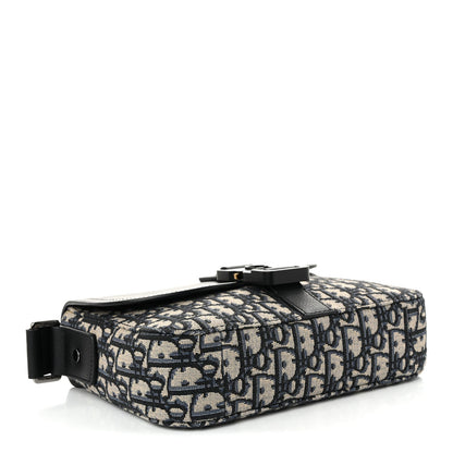 Oblique Jacquard Grained Calfskin Small Saddle Messenger Bag Beige Black