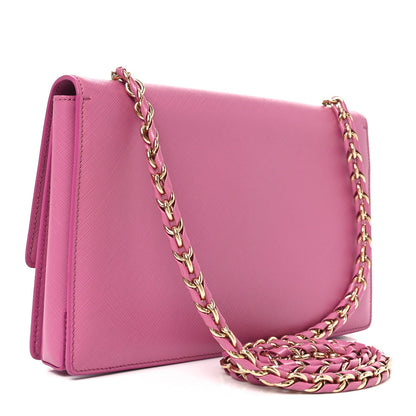 Printed Calfskin Vara Bow Chain Flap Crossbody Fuchsia