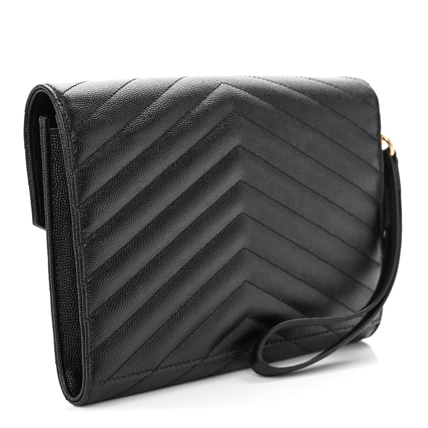 Grain De Poudre Matelasse Chevron Monogram Envelope Clutch Black