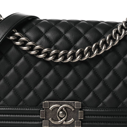 Calfskin Quilted Medium Boy Flap Black
