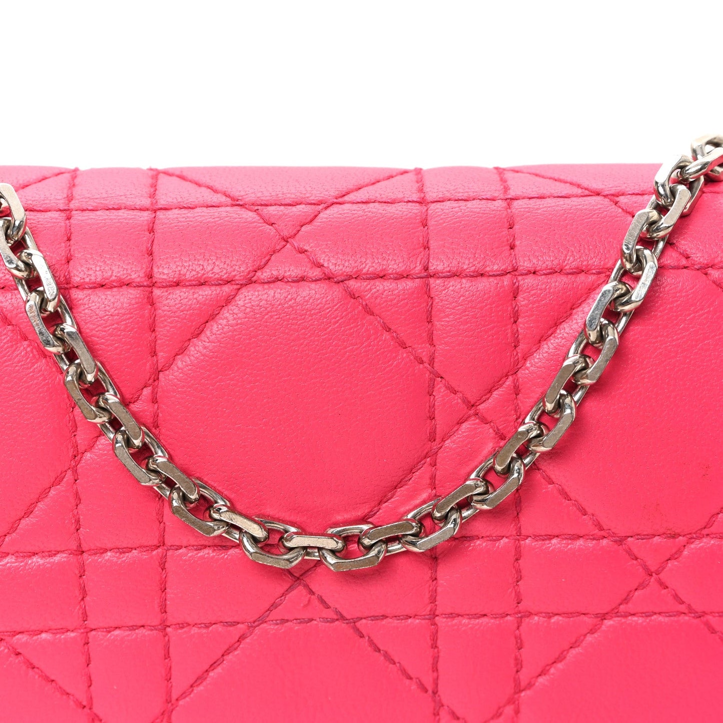Lambskin Cannage Lady Dior Rendezvous Wallet On Chain Fuchsia
